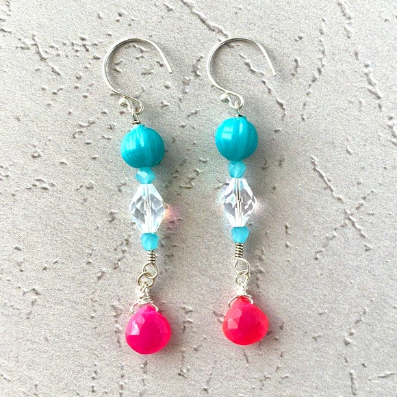 Pink Chalcedony Gemstone - Briolette Earrings - Sterling Silver Earrings - Picture 4 of 5